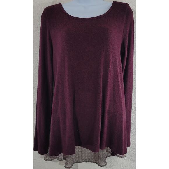 Le Lis StitchFix Burgundy Sheer Back Panel Medium Long Sleeves Soft Hi Low Hem - Picture 1 of 5